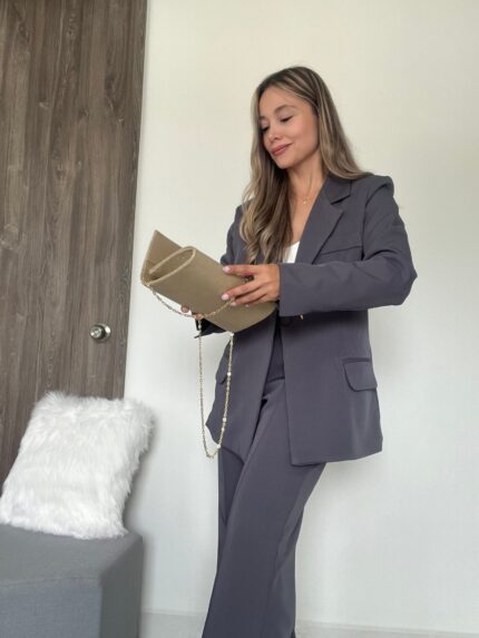 Ref. 067: Set formal pantalón y blazer semiceñido - gris oscuro