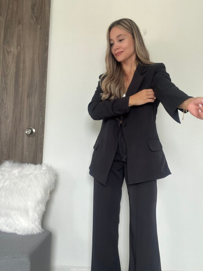 Ref. 067: Set formal pantalón y blazer semiceñido - negro - Image 3