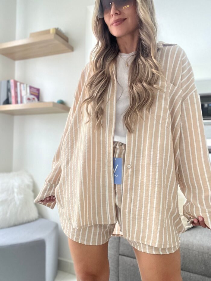 Ref. 068: Set short y camisera oversize - nude con rayas - Image 4