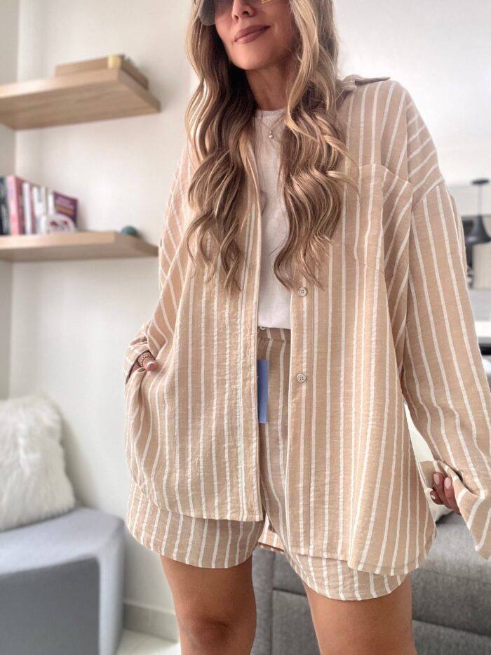 Ref. 068: Set short y camisera oversize - nude con rayas - Image 5