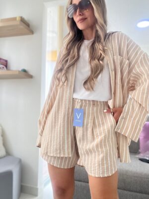 Ref. 068: Set short y camisera oversize - nude con rayas - Image 3