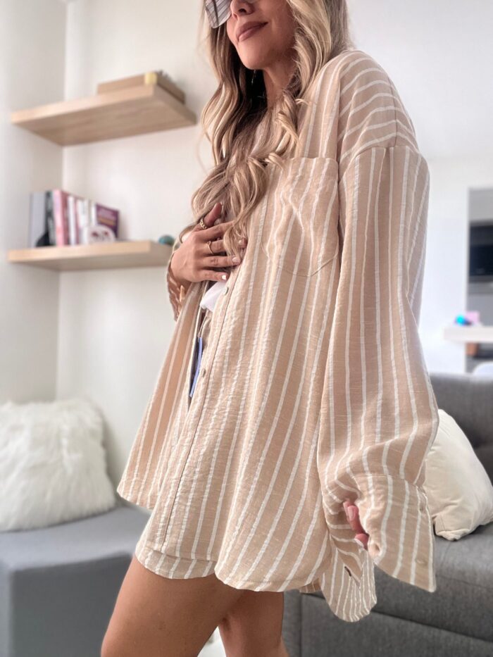 Ref. 068: Set short y camisera oversize - nude con rayas - Image 6