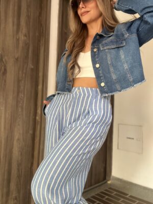 Ref. 068: Pantalón recto - azul índigo con rayas - Image 4