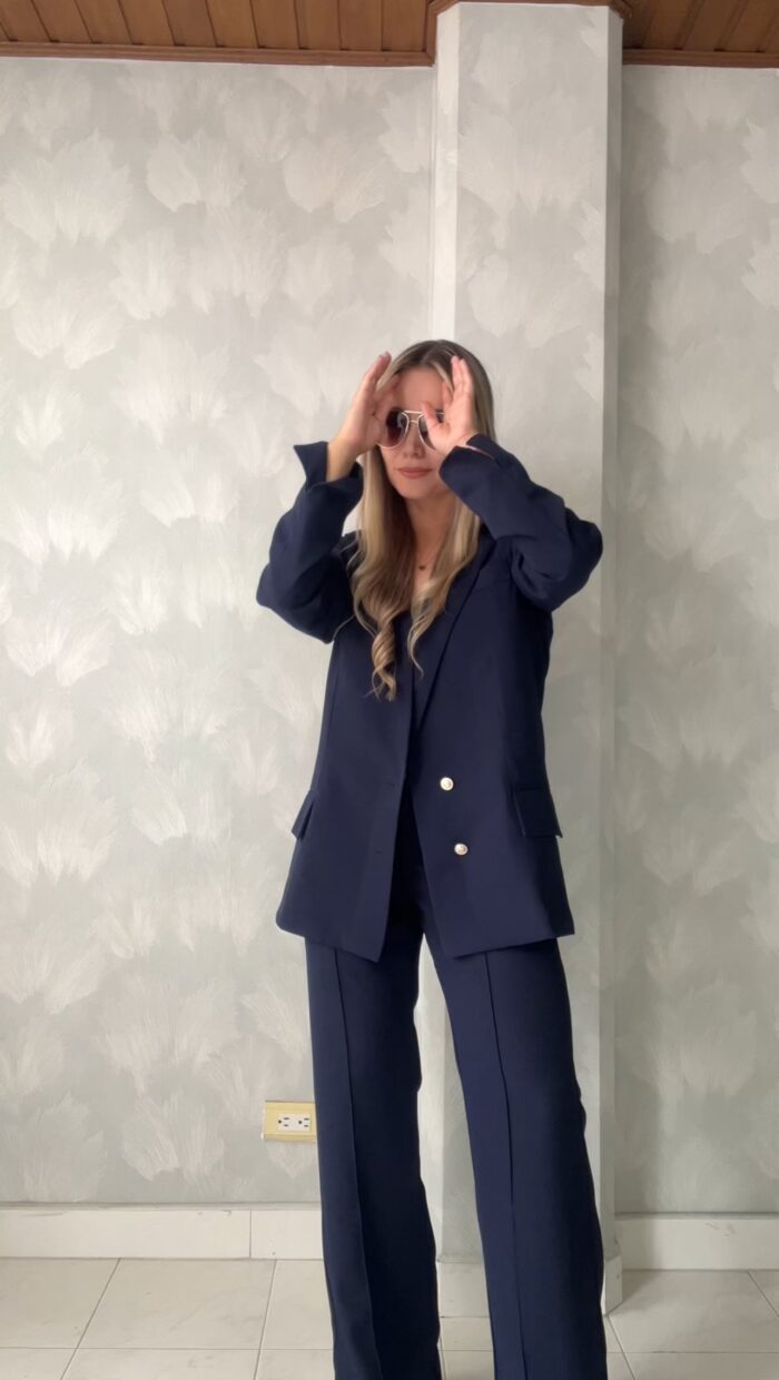 Ref.077: Blazer semioversize y pantalón clásico semicampana - azul oscuro - Image 5