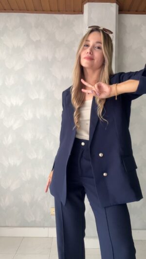 Ref.077: Blazer semioversize y pantalón clásico semicampana - azul oscuro - Image 6