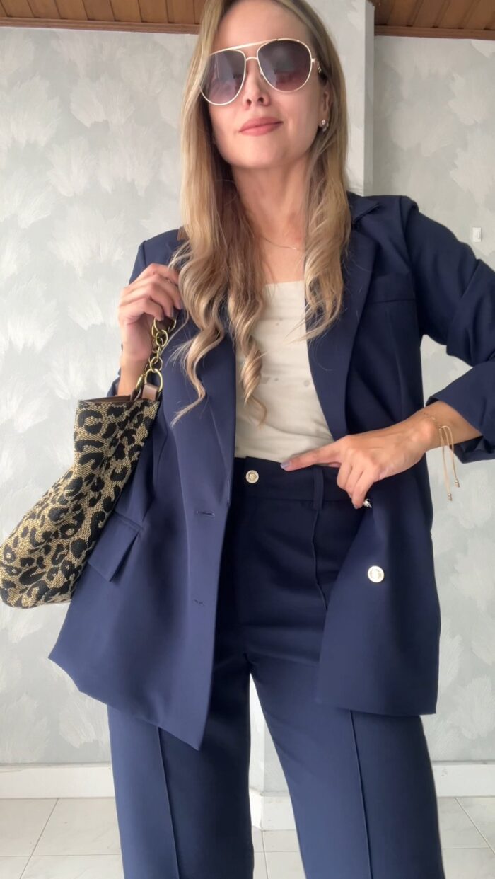 Ref.077: Blazer semioversize y pantalón clásico semicampana - azul oscuro - Image 9