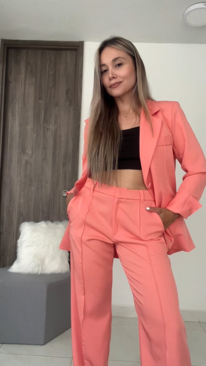 Ref. 067: Set formal pantalón y blazer semiceñido - salmón - Image 2