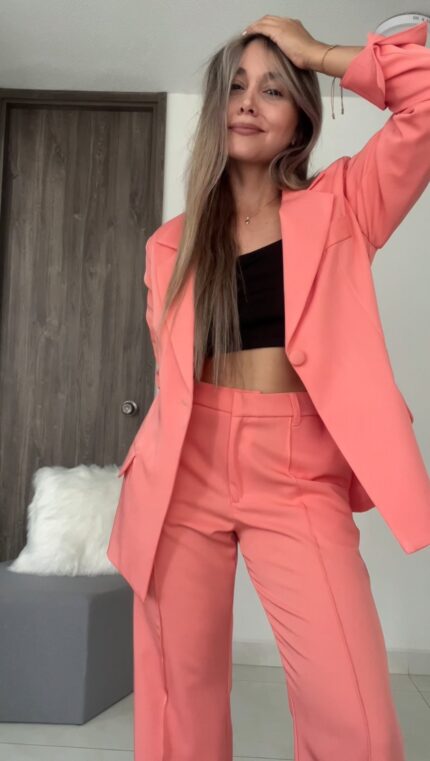 Ref. 067: Set formal pantalón y blazer semiceñido - salmón