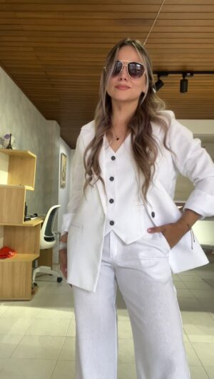 Ref. 083: Blazer, Chaleco y Pantalón en lino - blanco - Image 8