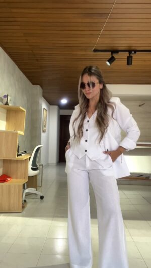 Ref. 083: Blazer, Chaleco y Pantalón en lino - blanco - Image 5