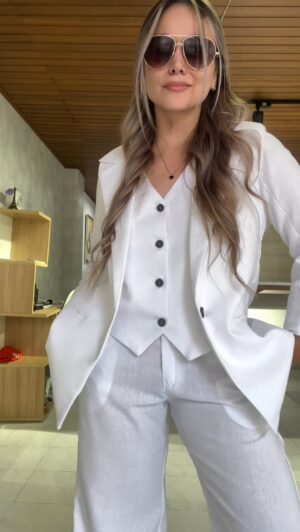 Ref. 083: Blazer, Chaleco y Pantalón en lino - blanco - Image 6