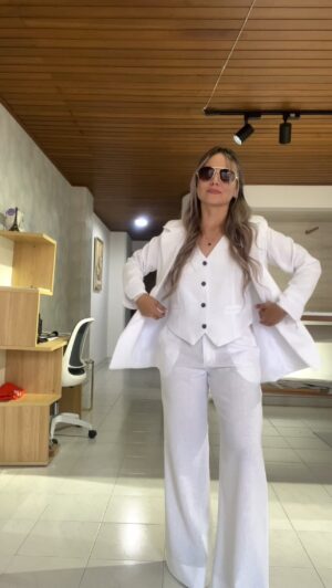 Ref. 083: Blazer, Chaleco y Pantalón en lino - blanco - Image 7