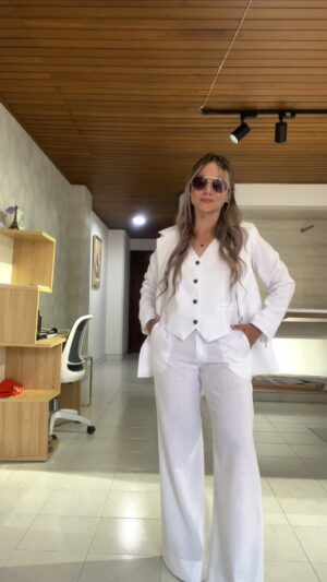 Ref. 083: Blazer, Chaleco y Pantalón en lino - blanco - Image 12