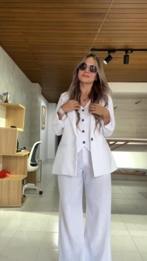 Ref. 083: Blazer, Chaleco y Pantalón en lino - blanco - Image 18