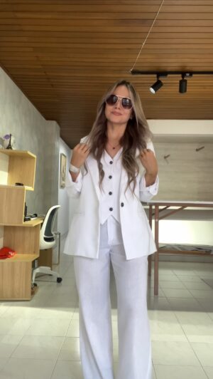 Ref. 083: Blazer, Chaleco y Pantalón en lino - blanco - Image 19