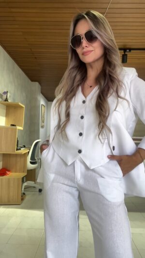 Ref. 083: Blazer, Chaleco y Pantalón en lino - blanco - Image 2