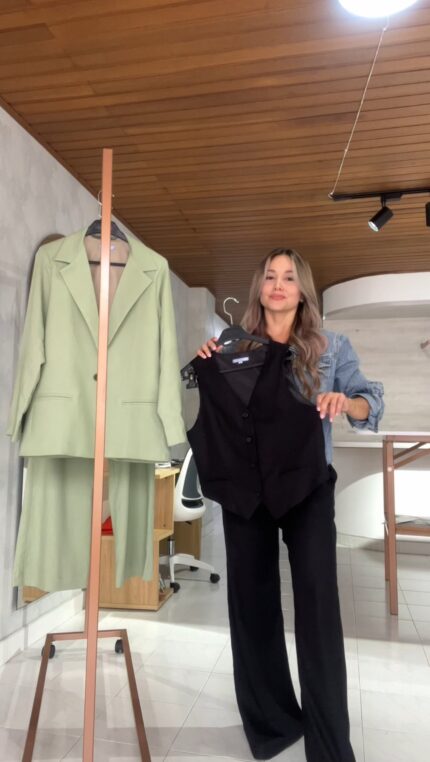 Ref. 083: Blazer, Chaleco y Pantalón en lino - negro - Image 8