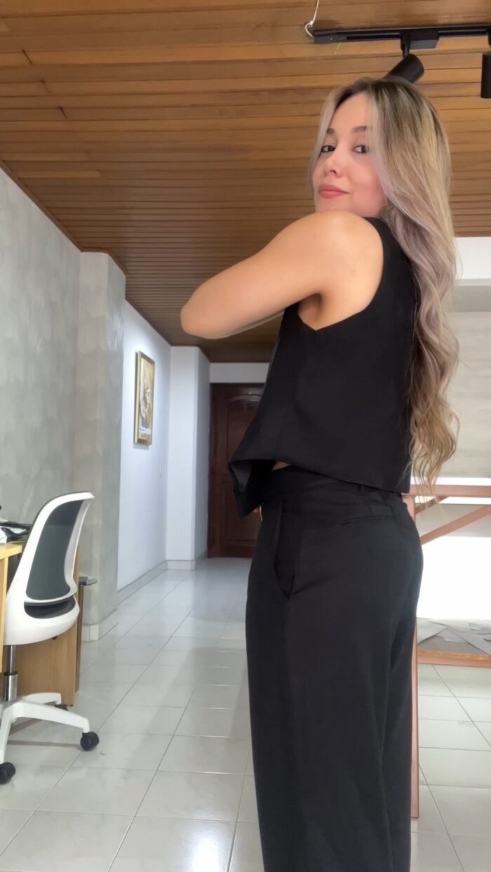 Ref. 083: Blazer, Chaleco y Pantalón en lino - negro - Image 10