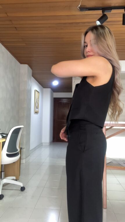 Ref. 083: Blazer, Chaleco y Pantalón en lino - negro - Image 11