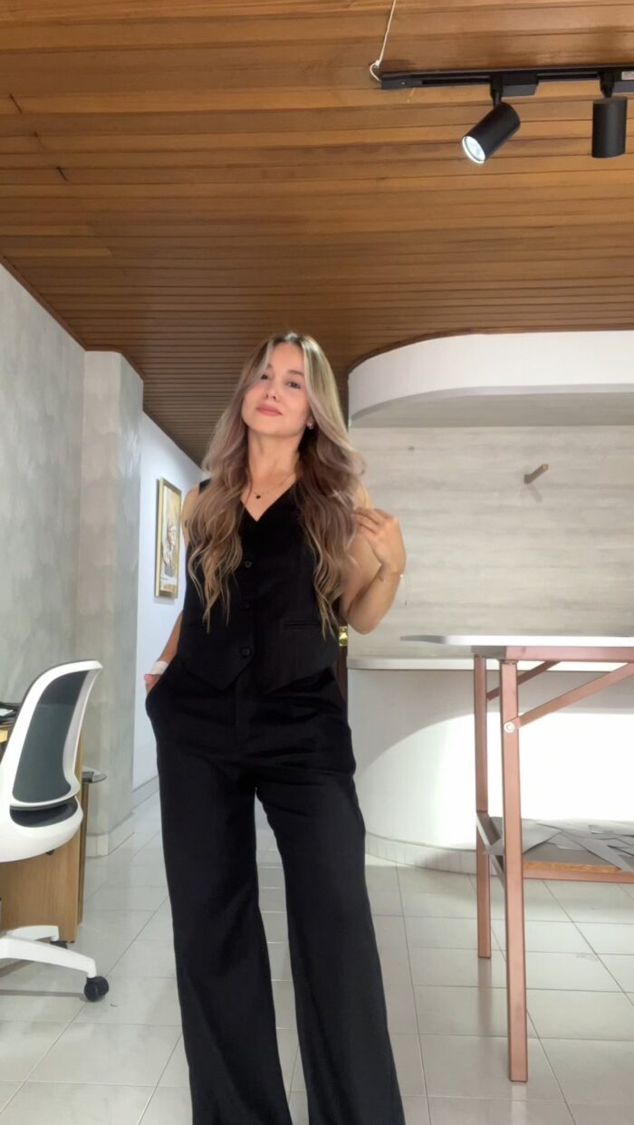 Ref. 083: Blazer, Chaleco y Pantalón en lino - negro - Image 12