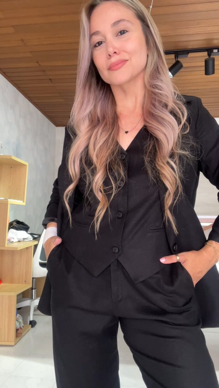 Ref. 083: Blazer, Chaleco y Pantalón en lino - negro - Image 1