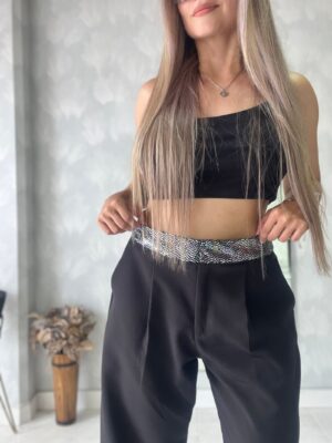 Ref. 009: Pantalón recto pretina brillante en color negro - Image 2