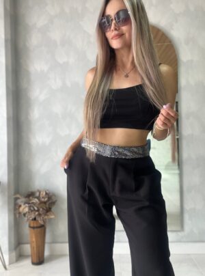 Ref. 009: Pantalón recto pretina brillante en color negro - Image 8