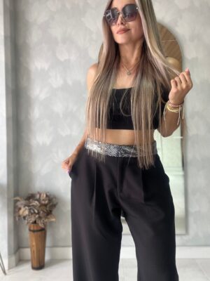 Ref. 009: Pantalón recto pretina brillante en color negro - Image 6