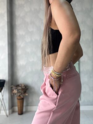 Ref. 009: Pantalón recto pretina brillante en color palo de rosa - Image 5