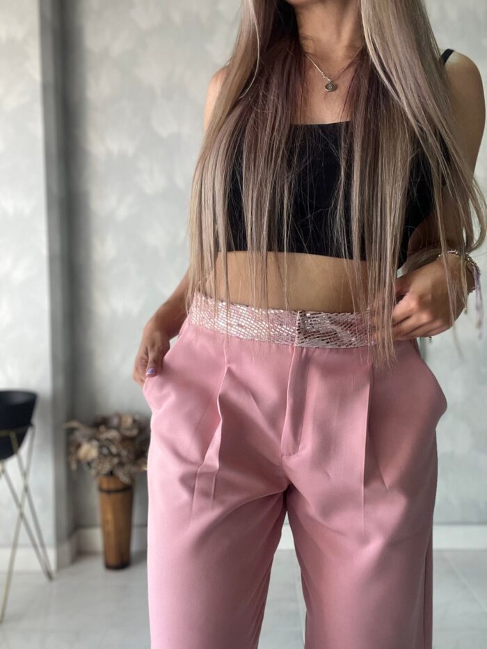 Ref. 009: Pantalón recto pretina brillante en color palo de rosa - Image 8