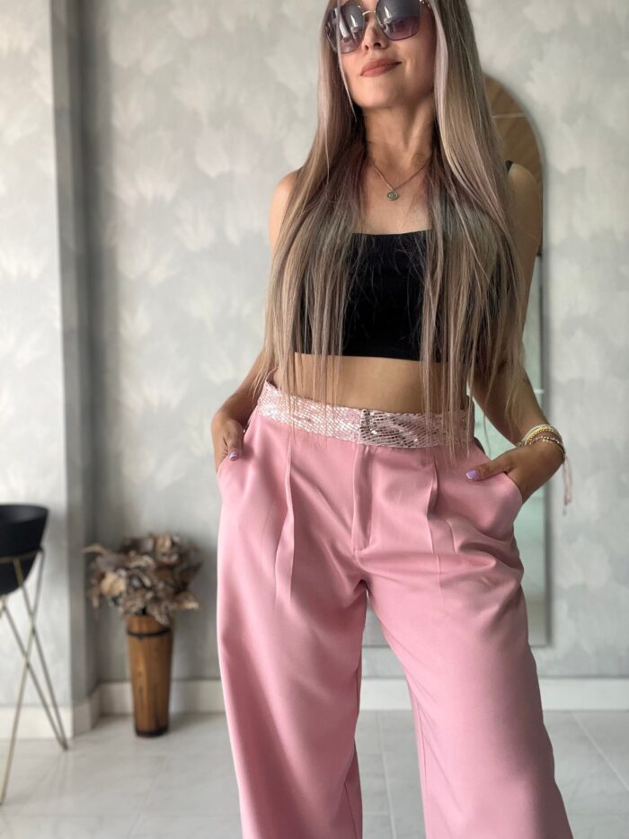 Ref. 009: Pantalón recto pretina brillante en color palo de rosa - Image 10