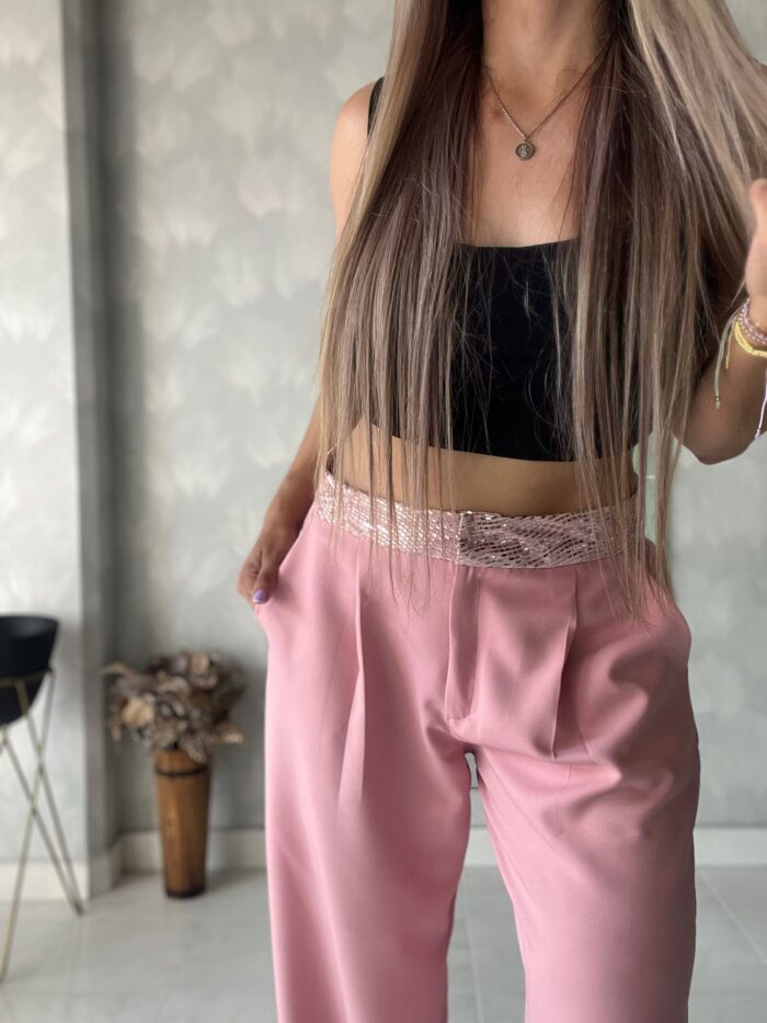 Ref. 009: Pantalón recto pretina brillante en color palo de rosa - Image 11