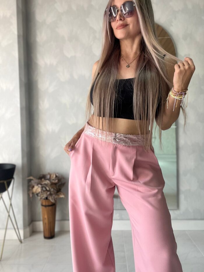 Ref. 009: Pantalón recto pretina brillante en color palo de rosa - Image 12