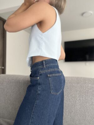 Ref. 064: Chaleco corto en lino con cuello - azul cielo - Image 3
