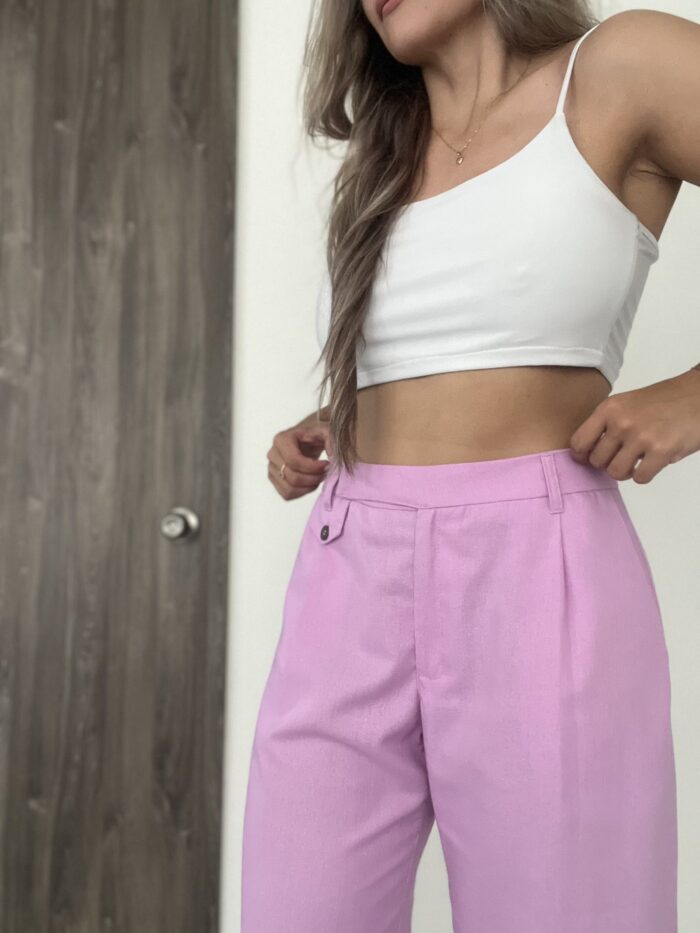 Ref. 064: Pantalón recto en lino - mora en leche - Image 3