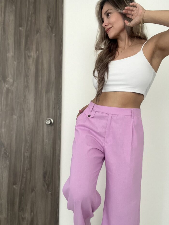 Ref. 064: Pantalón recto en lino - mora en leche - Image 1