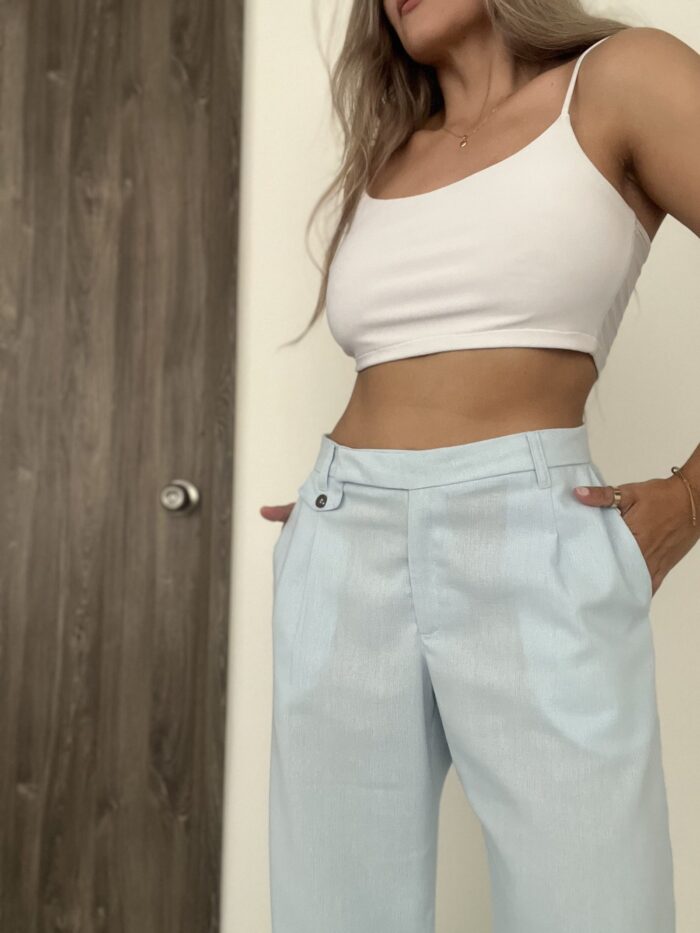 Ref. 064: Pantalón recto en lino - azul cielo - Image 2