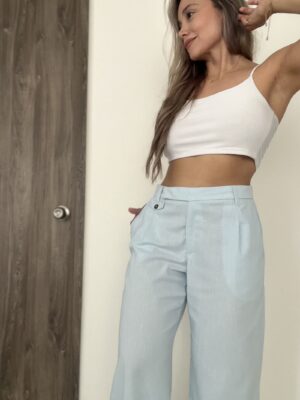 Ref. 064: Pantalón recto en lino - azul cielo
