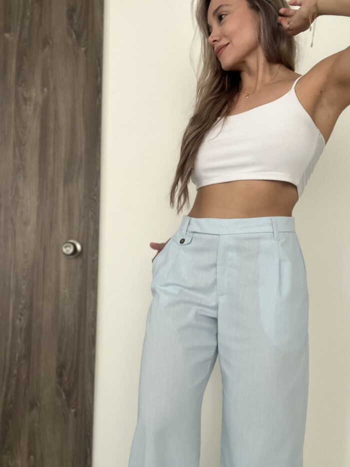Ref. 064: Pantalón recto en lino - azul cielo - Image 1