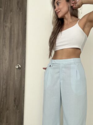 Ref. 064: Pantalón recto en lino - azul cielo - Image 3