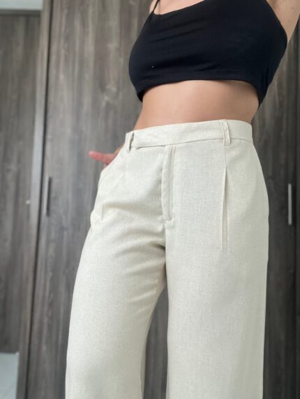 Ref. 065: Pantalón recto en lino - nude
