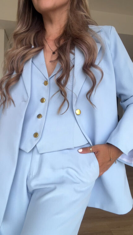 Ref. 085: Blazer, Chaleco cuello y Pantalón clásico - azul bebé - Image 5