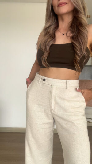 Ref. 072-2: Pantalón recto clásico en lino - beige
