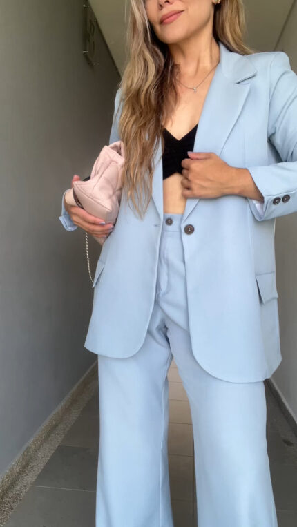 Ref. 088: Set Veraniego: Blazer Redondeado y pantalón semicampana-Azul Índigo