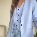 Ref.091:Blazer y Chaleco Clásico En Lino-Azul Indigo