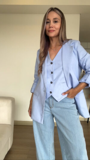 Ref.091:Blazer y Chaleco Clásico En Lino-Azul Indigo - Image 5