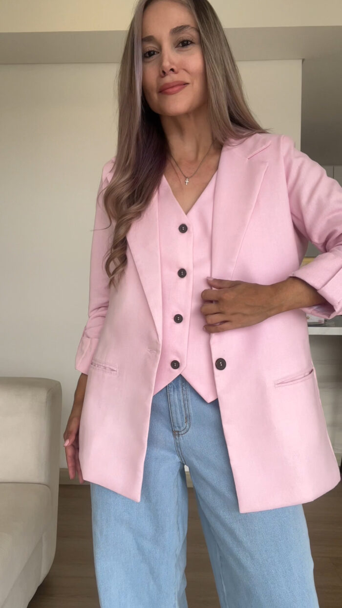 Ref.091:Blazer y Chaleco Clásico En Lino-Rosado - Image 7