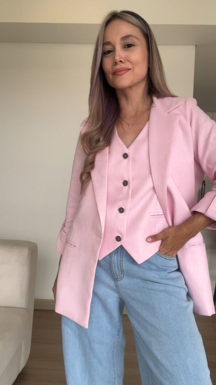 Ref.091:Blazer y Chaleco Clásico En Lino-Rosado - Image 6