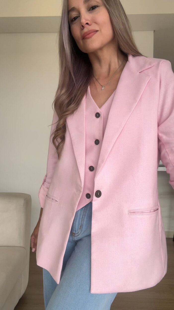 Ref.091:Blazer y Chaleco Clásico En Lino-Rosado - Image 3
