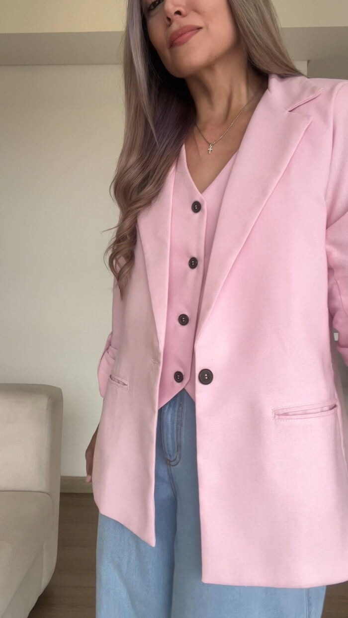 Ref.091:Blazer y Chaleco Clásico En Lino-Rosado - Image 4